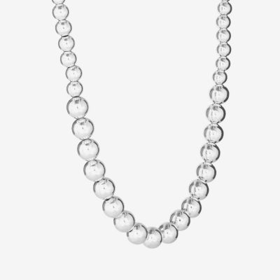 Womens Sterling Silver Beaded Necklace