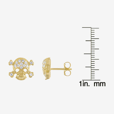 1/4 CT. T.W. White Cubic Zirconia 14K Gold Over Silver 11mm Skull Stud Earrings