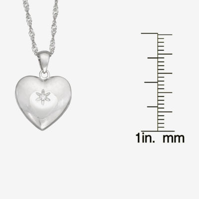 Womens 1/10 CT. T.W. White Cubic Zirconia Sterling Silver Heart Locket Necklace