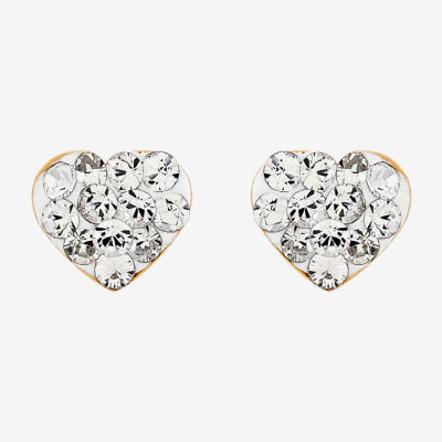 Crystal 18K Gold Over Silver 4.7mm Heart Stud Earrings