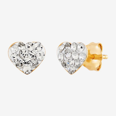 Crystal 18K Gold Over Silver 4.7mm Heart Stud Earrings