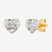 Crystal 18K Gold Over Silver 4.7mm Heart Stud Earrings, One Size