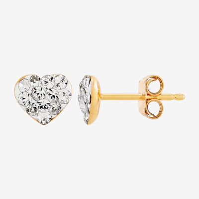 Crystal 18K Gold Over Silver 4.7mm Heart Stud Earrings