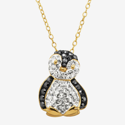 Penguin Womens Black Crystal 18K Gold Over Silver Pendant Necklace