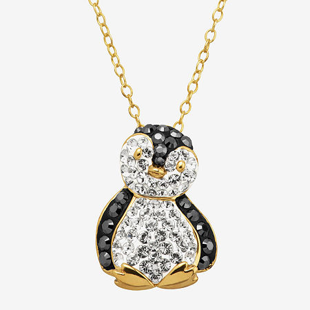 Penguin Womens Black Crystal 18K Gold Over Silver Pendant Necklace, One Size