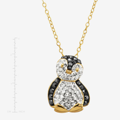 Penguin Womens Black Crystal 18K Gold Over Silver Pendant Necklace