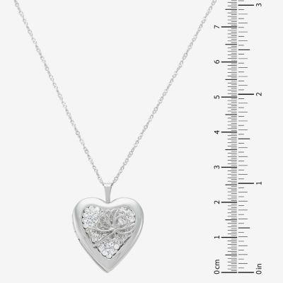 Womens Crystal Sterling Silver Angel Heart Locket Necklace