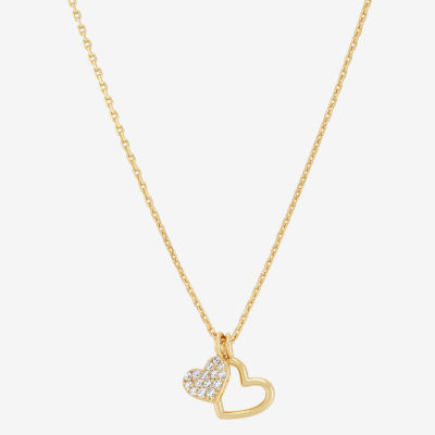 Womens Crystal 14K Gold Over Silver Heart Pendant Necklace