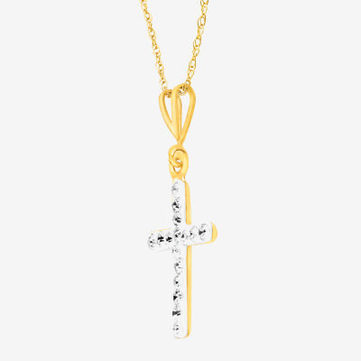 Womens Crystal 14K Gold Cross Pendant Necklace