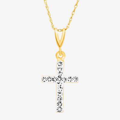 Womens Crystal 14K Gold Cross Pendant Necklace