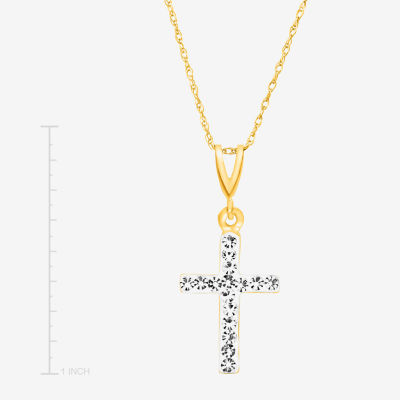 Womens Crystal 14K Gold Cross Pendant Necklace