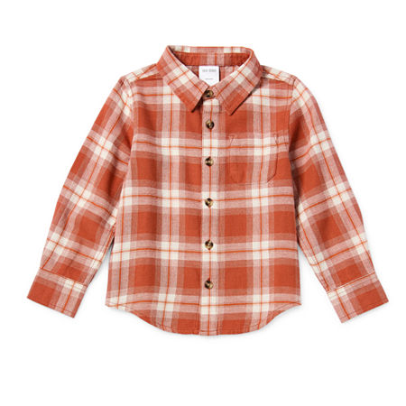 Okie Dokie Toddler & Little Boys Woven Plaid Long Sleeve Button-Down Shirt, 6, Brown