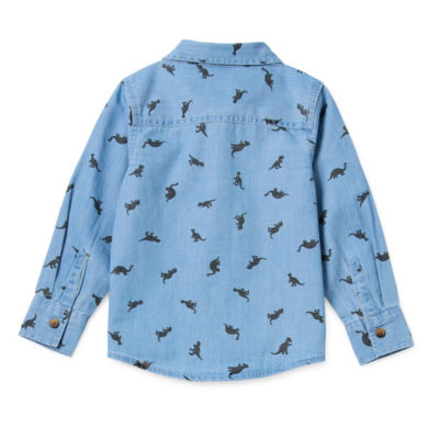 Okie Dokie Toddler & Little Boys Dino Print Long Sleeve Button-Down Shirt