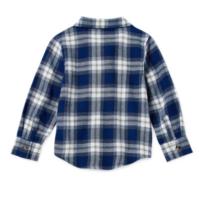 Okie Dokie Woven Plaid Toddler & Little Boys Crew Neck Long Sleeve Fitted Regular Fit Button-Down Shirt