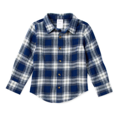 Okie Dokie Woven Plaid Toddler & Little Boys Crew Neck Long Sleeve Fitted Sleeve Regular Fit Button-Down Shirt