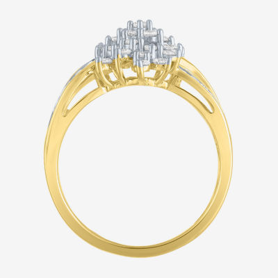 (G-H / Si2-I1) Womens 1 CT. T.W. Lab Grown White Diamond 10K Gold Cluster Side Stone Cocktail Ring