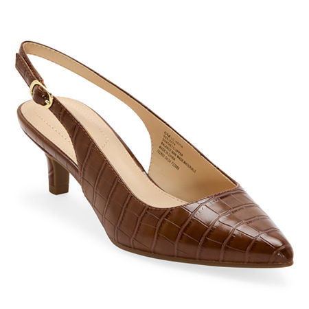 Liz Claiborne Keith Womens Pointed Closed Toe Kitten Heel Pumps, 7 Wide, Brown