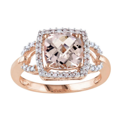 Genuine Morganite and Diamond 10K Rose Gold Ring