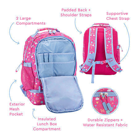 Bentgo Kids Rainbows And Butterflies 2-in-1 Backpack And Insulated Lunch Bag, One Size, Pink