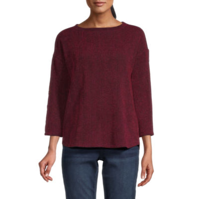 Liz Claiborne Womens Crew Neck 3/4 Sleeve Blouse, Color: Burgundy ...