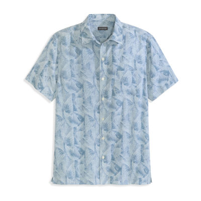 Van Heusen Mens Moisture Wicking Regular Fit Short Sleeve Leaf Button-Down Shirt