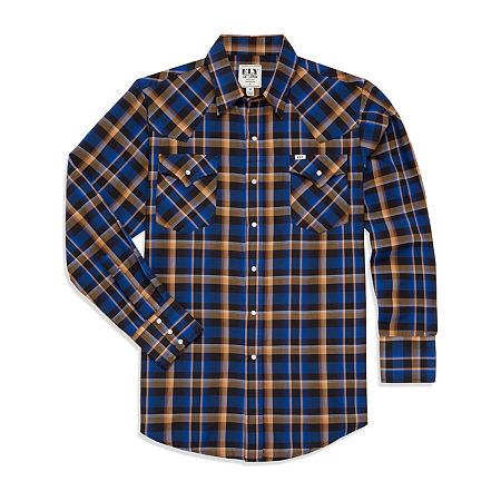 Ely Cattleman Plaid Mens Long Sleeve Western Shirt, X-large, Blue