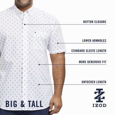 IZOD Big and Tall Mens Cooling Classic Fit Short Sleeve Plaid Button-Down Shirt