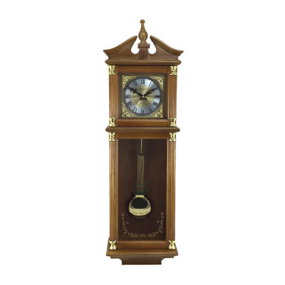 Bedford Clock Collection 34.5" Pendulum Antique Harvest Oak Finish Wall Clock