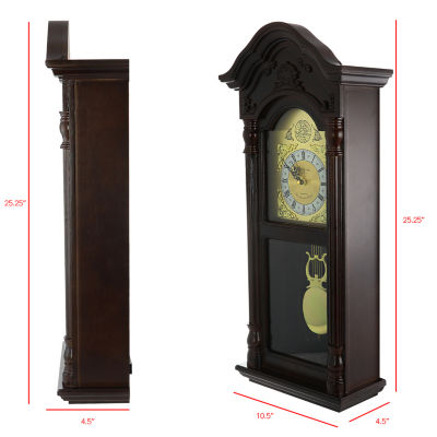 Bedford Clock Collection 25.25" Antique Mahogany Cherry Oak Chiming Wall Clock