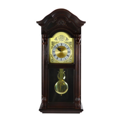 Bedford Clock Collection 25.25" Antique Mahogany Cherry Oak Chiming Wall Clock