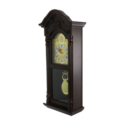 Bedford Clock Collection 25.25" Antique Mahogany Cherry Oak Chiming Wall Clock