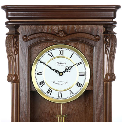 Bedford Clock Collection Chestnut Chiming Pendulum Wall Clock