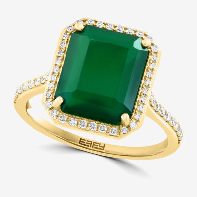 Effy Final Call Womens 1/5 CT. T.W. Genuine Green Onyx 14K Gold Halo Cocktail Ring