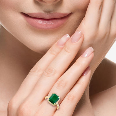 Effy Final Call Womens 1/5 CT. T.W. Genuine Green Onyx 14K Gold Halo Cocktail Ring