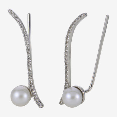 5.5-6Mm Cultured Freshwater Pearl And Genuine White Topsz Sterling Silver Climber Earrings