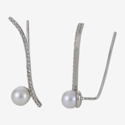 5.5-6Mm Cultured Freshwater Pearl And Genuine White Topsz Sterling Silver Climber Earrings