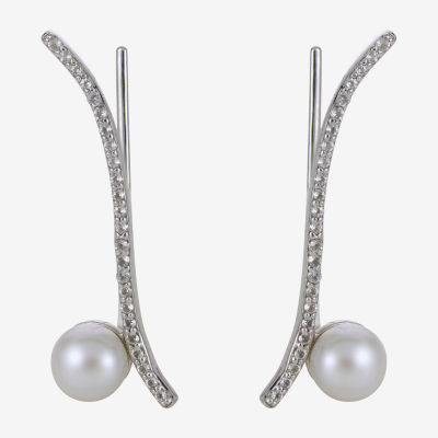 5.5-6Mm Cultured Freshwater Pearl And Genuine White Topsz Sterling Silver Climber Earrings