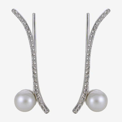 5.5-6Mm Cultured Freshwater Pearl And Genuine White Topsz Sterling Silver Climber Earrings