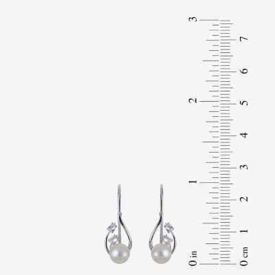 Womens White Cultured Freshwater Pearl Sterling Silver Drop Earrings