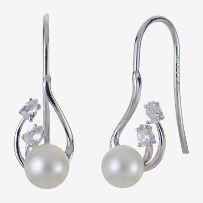 Womens White Cultured Freshwater Pearl Sterling Silver Drop Earrings