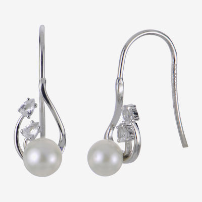 Womens White Cultured Freshwater Pearl Sterling Silver Drop Earrings
