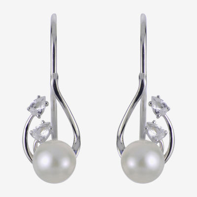 Womens White Cultured Freshwater Pearl Sterling Silver Drop Earrings