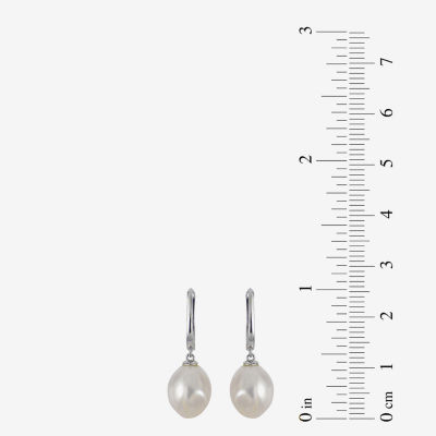 White Cultured Freshwater Pearl Sterling Silver Drop Earrings