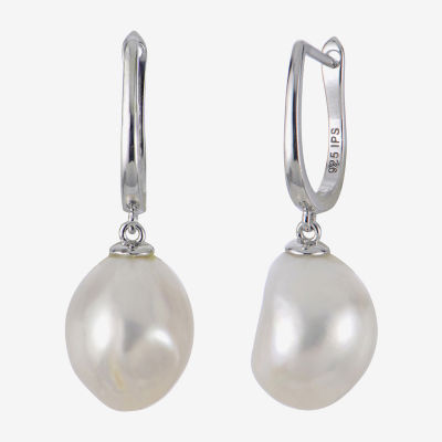 White Cultured Freshwater Pearl Sterling Silver Drop Earrings