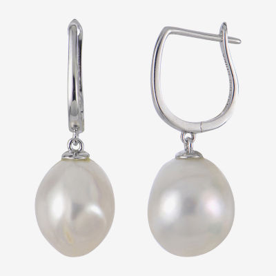 White Cultured Freshwater Pearl Sterling Silver Drop Earrings