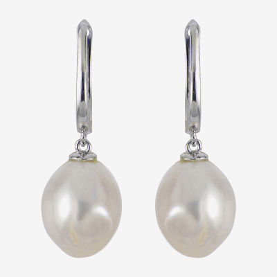 White Cultured Freshwater Pearl Sterling Silver Drop Earrings