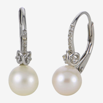 White Cultured Freshwater Pearl Sterling Silver Ball Drop Earrings