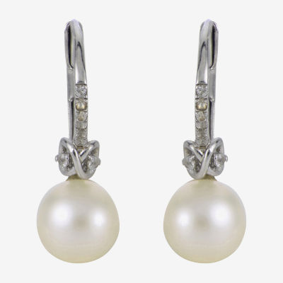 White Cultured Freshwater Pearl Sterling Silver Ball Drop Earrings