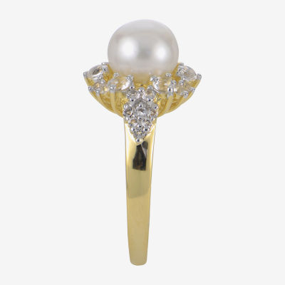 Womens 8-9MM White Cultured Freshwater Pearl 14K Gold Over Silver Cocktail Ring