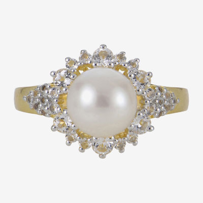 Womens 8-9MM White Cultured Freshwater Pearl 14K Gold Over Silver Cocktail Ring